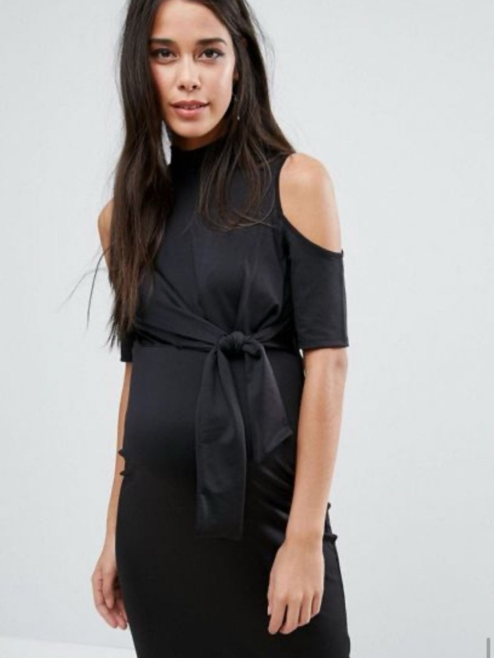 Cold-Shoulder Tie-Front Maternity Dress in Black